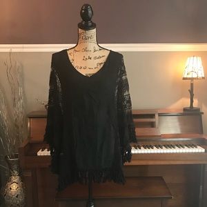 Mystic Prism NWT Black Fringe Poncho